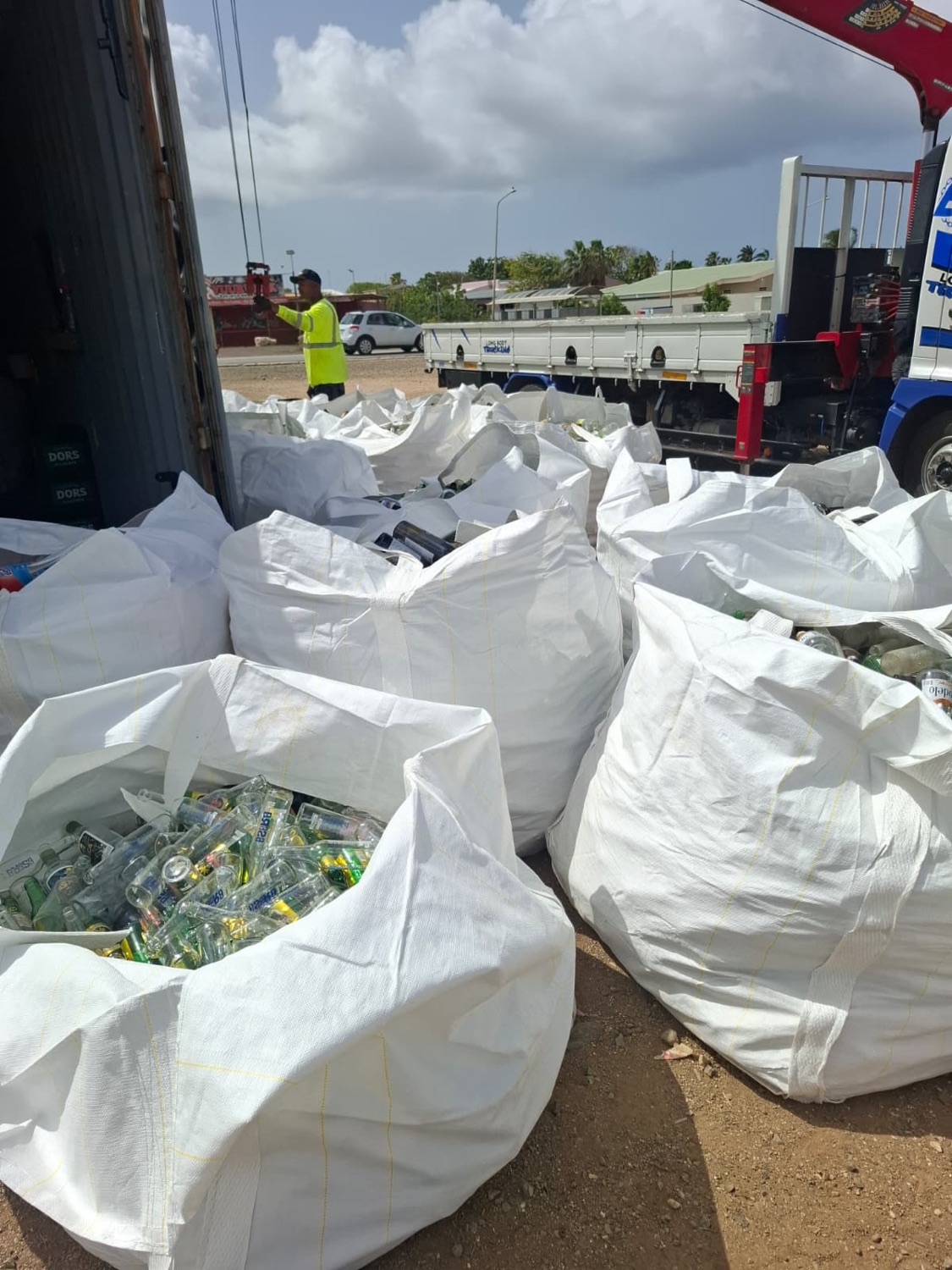 Big bags full of separately collected glass