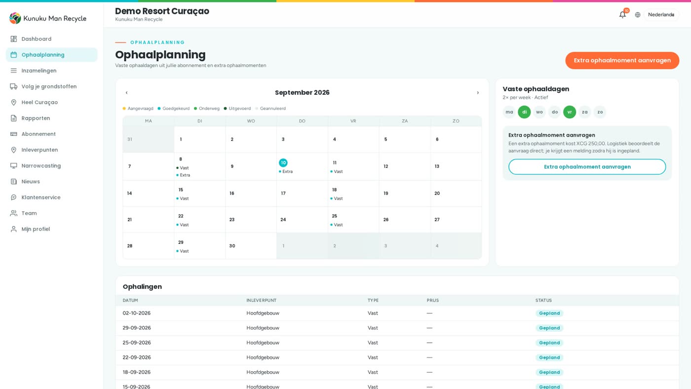 Collection schedule in the portal